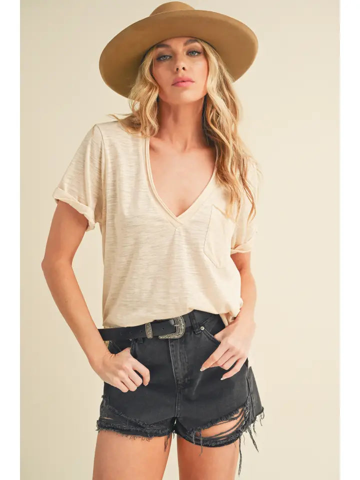 Zoie Short Sleeve Rolled Knit Top