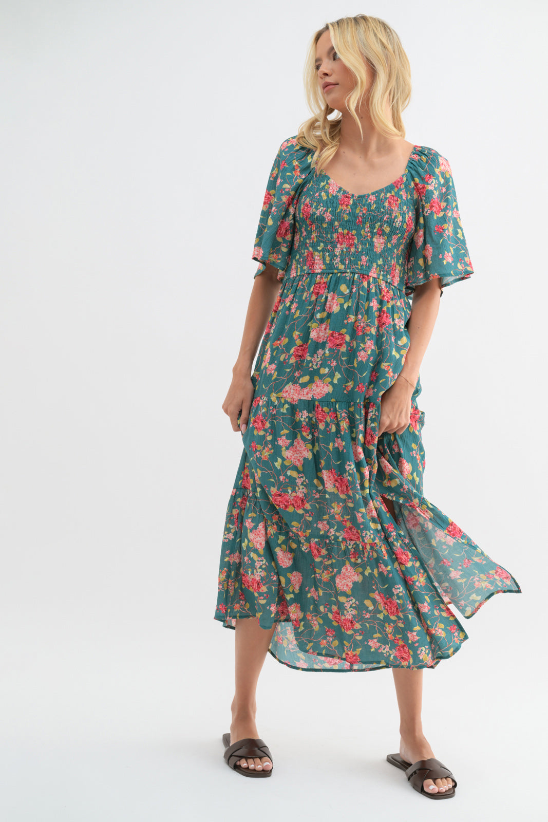 Tessa Flutter Sleeve Midi Dress