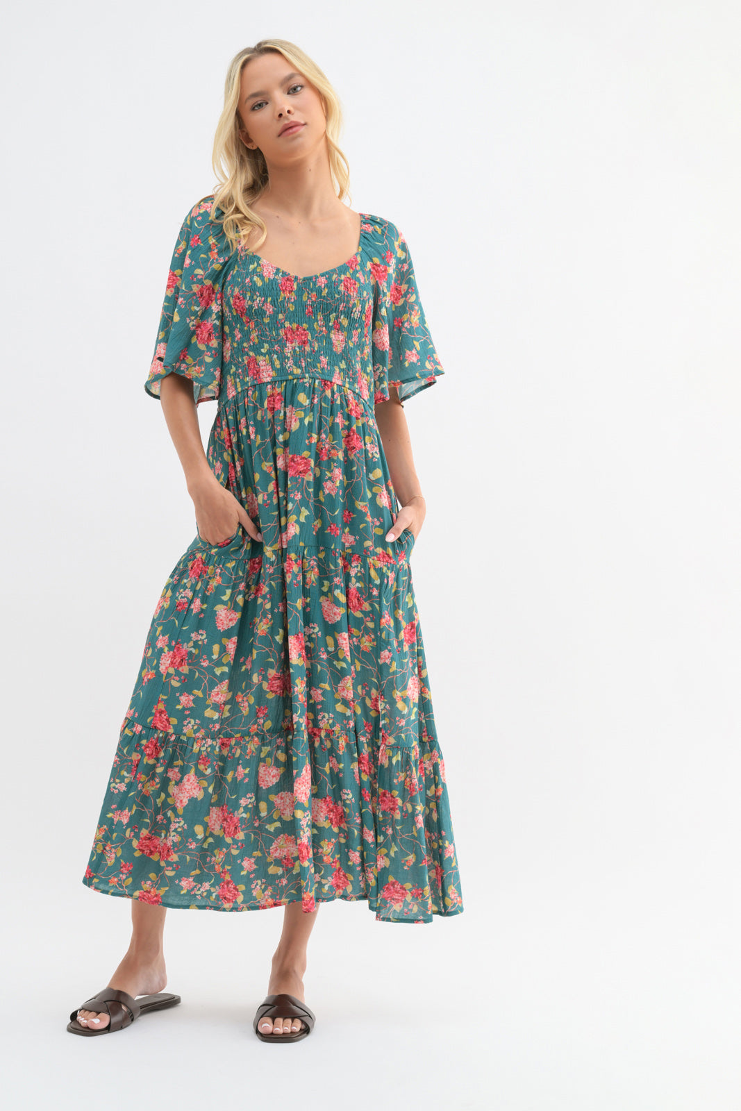 Tessa Flutter Sleeve Midi Dress