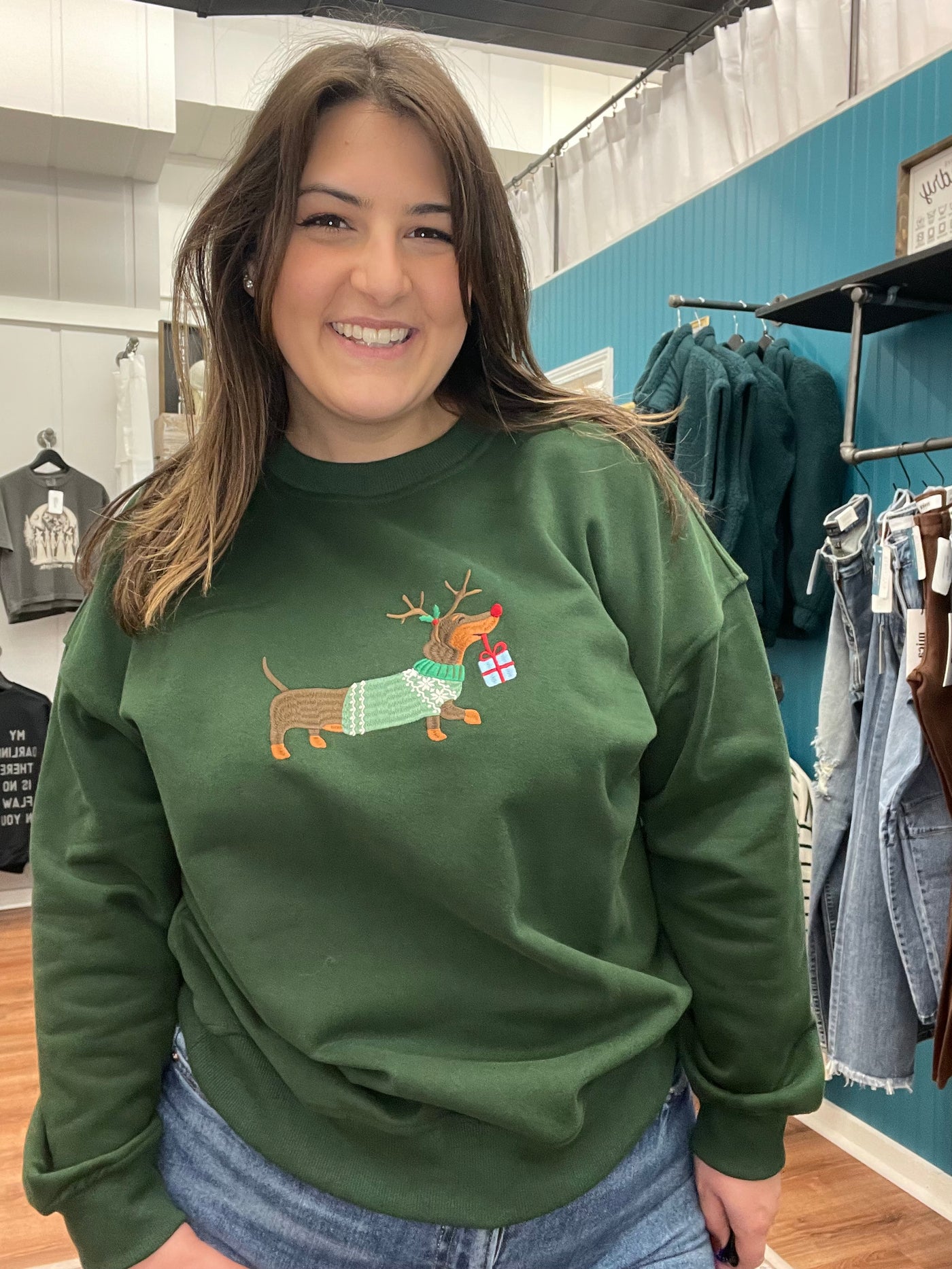 Weiner Dog Graphic Holiday Sweatshirt