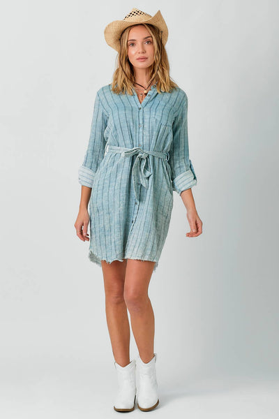 Mystree - 60633 Washed Stripe Shirt Dress: Washed Off White Stripe / Large