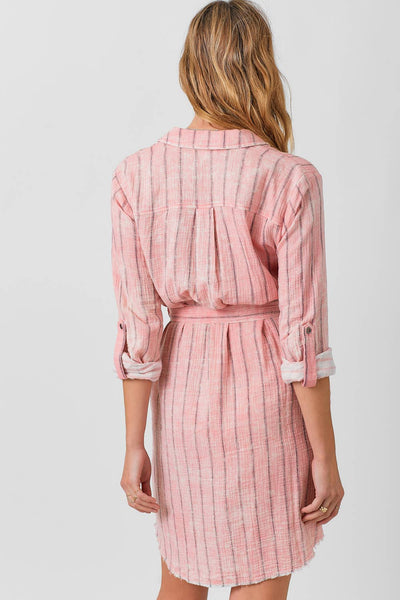 Mystree - 60633 Washed Stripe Shirt Dress: Washed Off White Stripe / Large