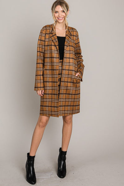 Livi Camel Tartan Plaid Coat