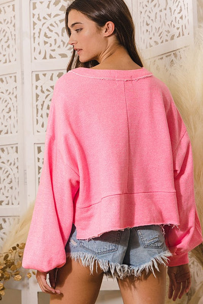 Bubble Gum Terry Crop Sweatshirt Top