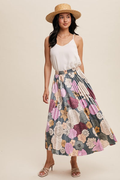 Flower Power Pleated Maxi Skirt