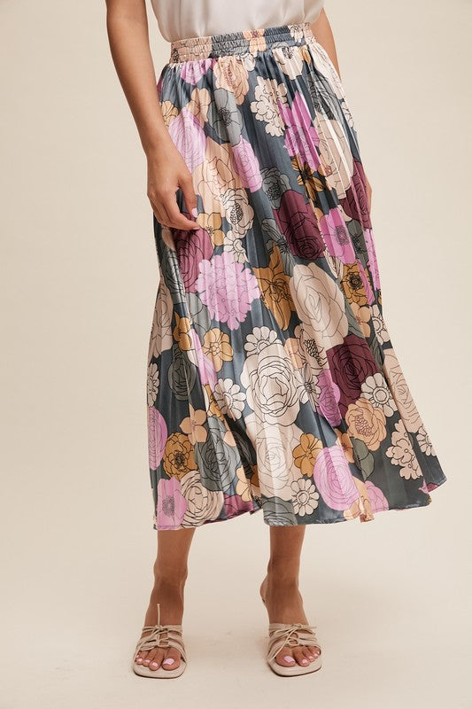 Flower Power Pleated Maxi Skirt