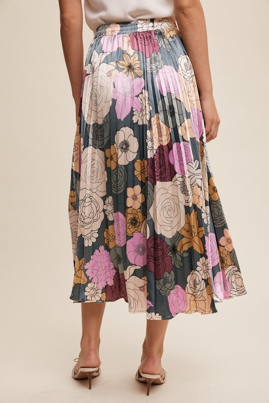 Flower Power Pleated Maxi Skirt