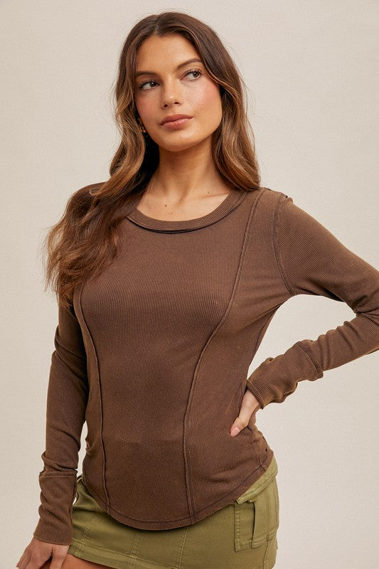 Holly Wide Neck Washed Ribbed Henley