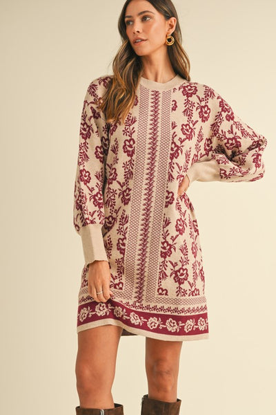 Chaylee Floral Jacquard Sweater Mini Dress