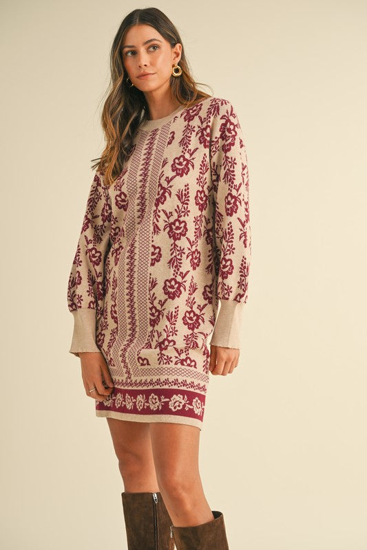 Chaylee Floral Jacquard Sweater Mini Dress