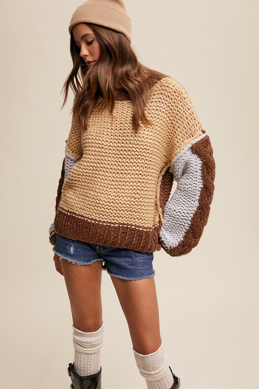 Mattie Crochet Color Block Sweater