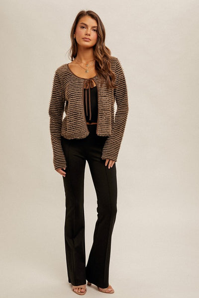 Lainee Textured Tie Front Cardigan