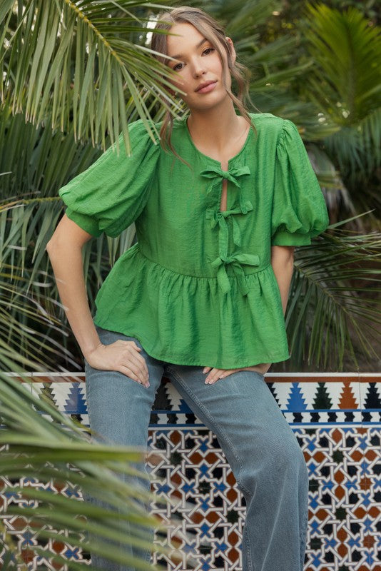 Emerson Front Bow Tie Peplum Top
