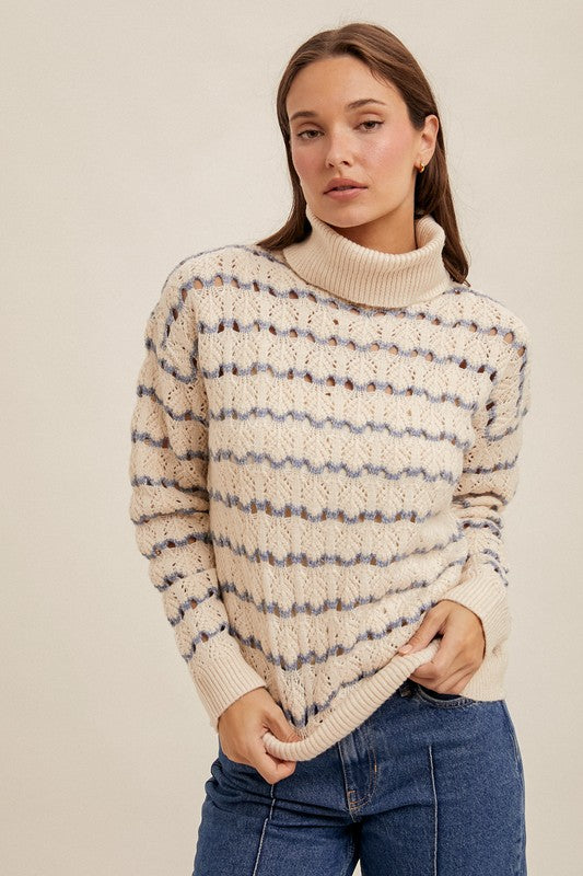 Kia Open Knit Mock Neck Sweater