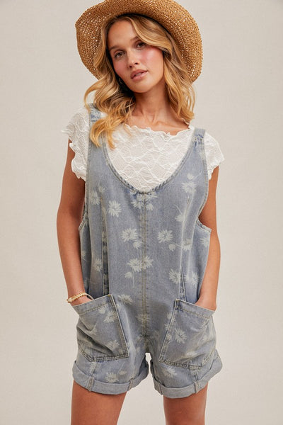 Tallie Flower Motif Overall Shorts