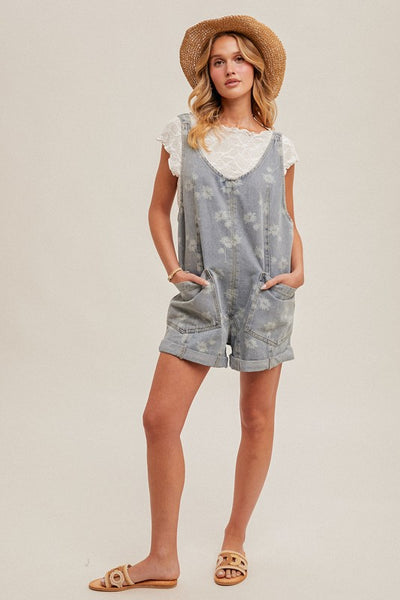 Tallie Flower Motif Overall Shorts