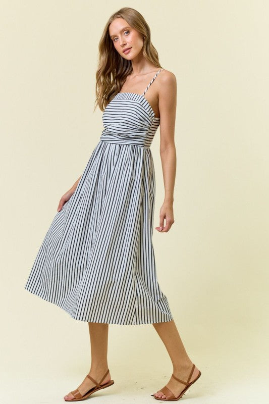Anna Ruched Striped Midi Dress