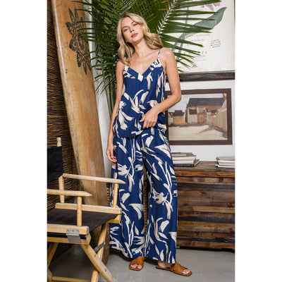 STACCATO - FLORAL PRINT PANTS: NAVY / S-M-L-XL(2-2-2-1)