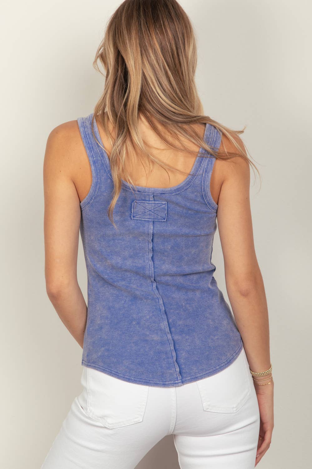 VERY J - NT11500-Y2K Washed Casual Fitted Tank Top: S-M-L/2-2-2 / Blue