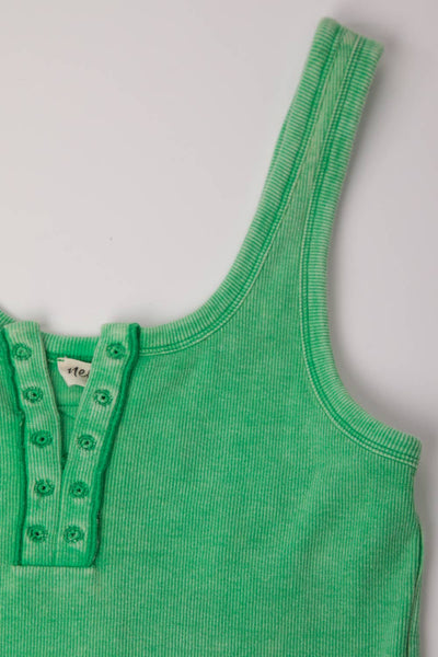 VERY J - NT11500-Y2K Washed Casual Fitted Tank Top: S-M-L/2-2-2 / Green
