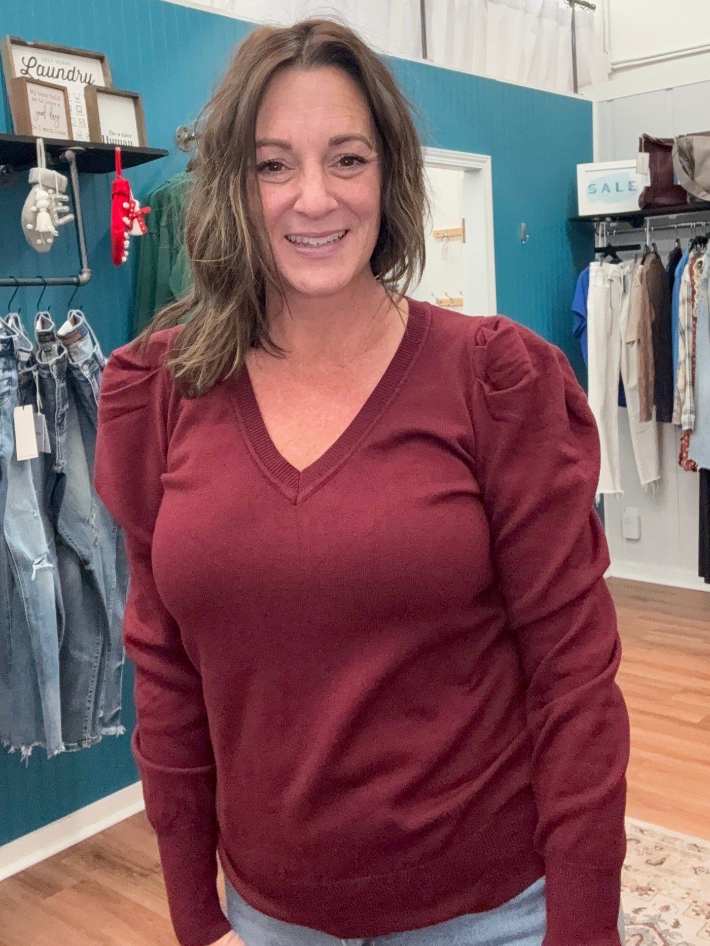 Kendall V Neck Puff Sleeve Sweater