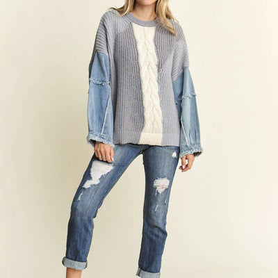 Lucy Colorblock Denim Sleeve Sweater