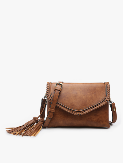 Ginger Flapover Crossbody w/ Whipstitch and Tassel