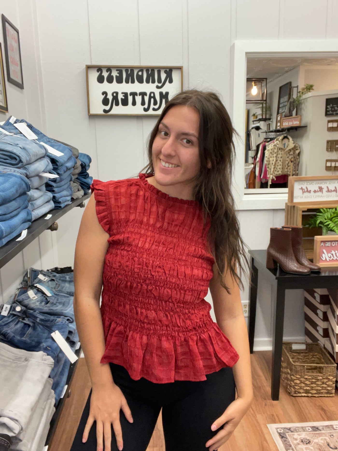 Danielle Ruffle Mock Neck Smocked Top