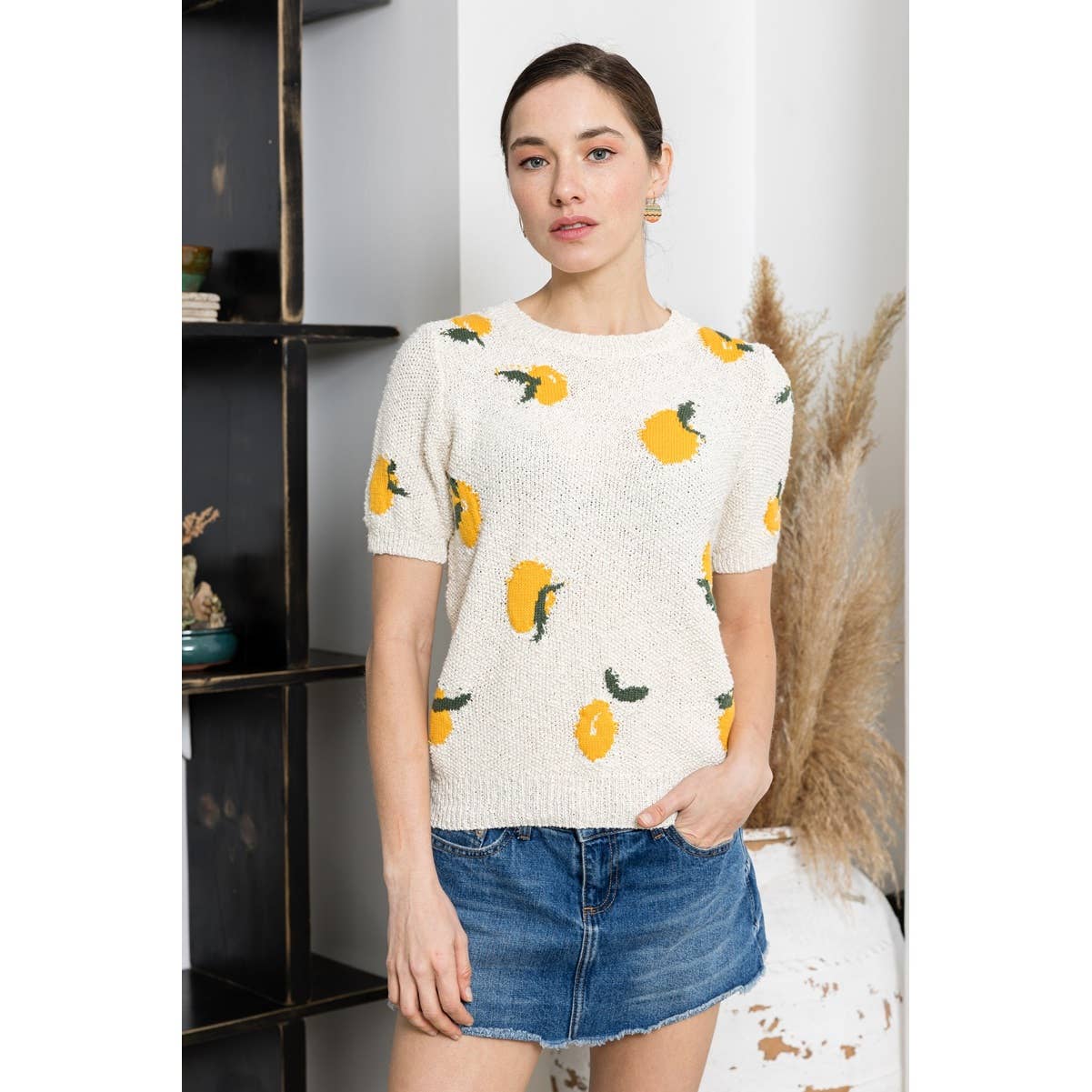 STACCATO - LEMON JACQUARDED SWEATER TOP: OATMEAL / S-M-L-XL(2-2-2-1)