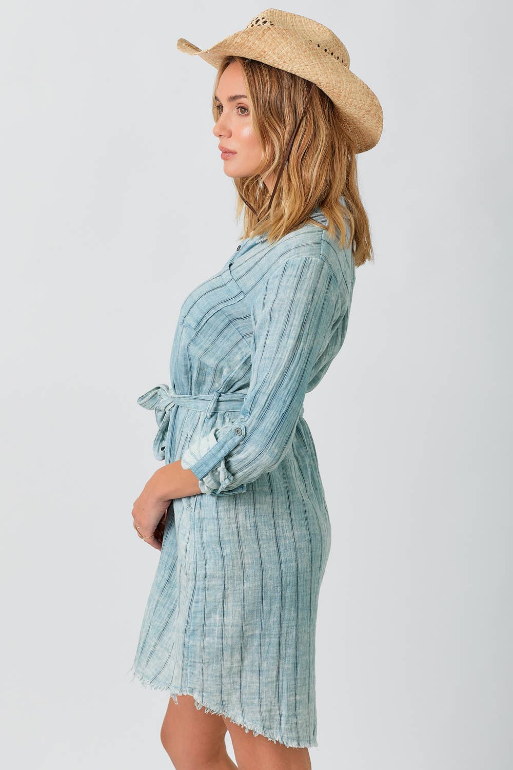 Mystree - 60633 Washed Stripe Shirt Dress: Washed Off White Stripe / Large