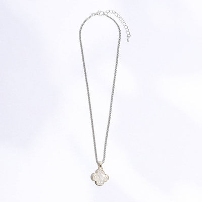 Gold Disc Clover Pave Chain Necklace