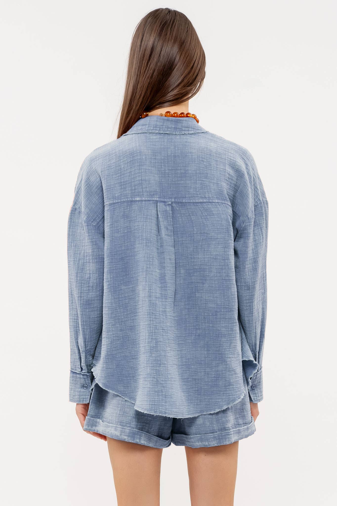 Blu Pepper - WASHED RAW EDGE BUTTON DOWN SHIRT: SIENNA