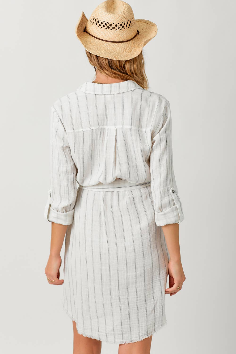 Mystree - 60633 Washed Stripe Shirt Dress: Washed Off White Stripe / Large