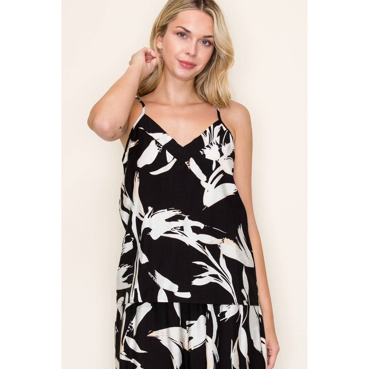 STACCATO - FLORAL PRINT TANK TOP: NAVY / S-M-L-XL(2-2-2-1)