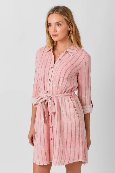 Mystree - 60633 Washed Stripe Shirt Dress: Washed Off White Stripe / Large