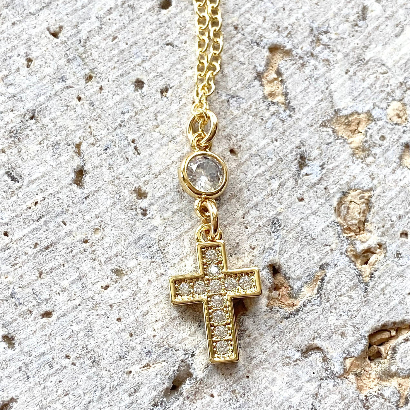 Gold Cross Crystal Necklace