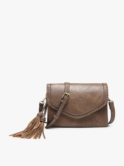 Ginger Flapover Crossbody w/ Whipstitch and Tassel