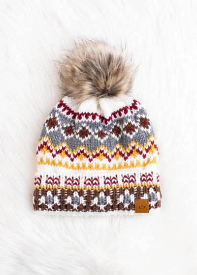 Wonderful Print Pom Winter Hat