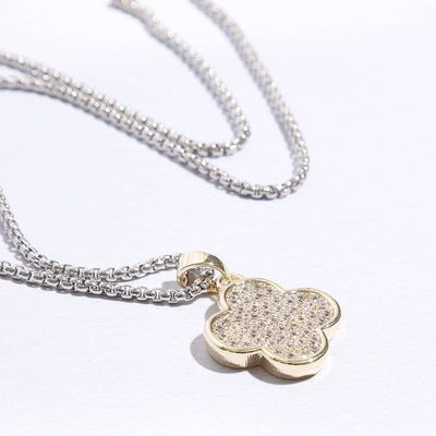 Gold Disc Clover Pave Chain Necklace