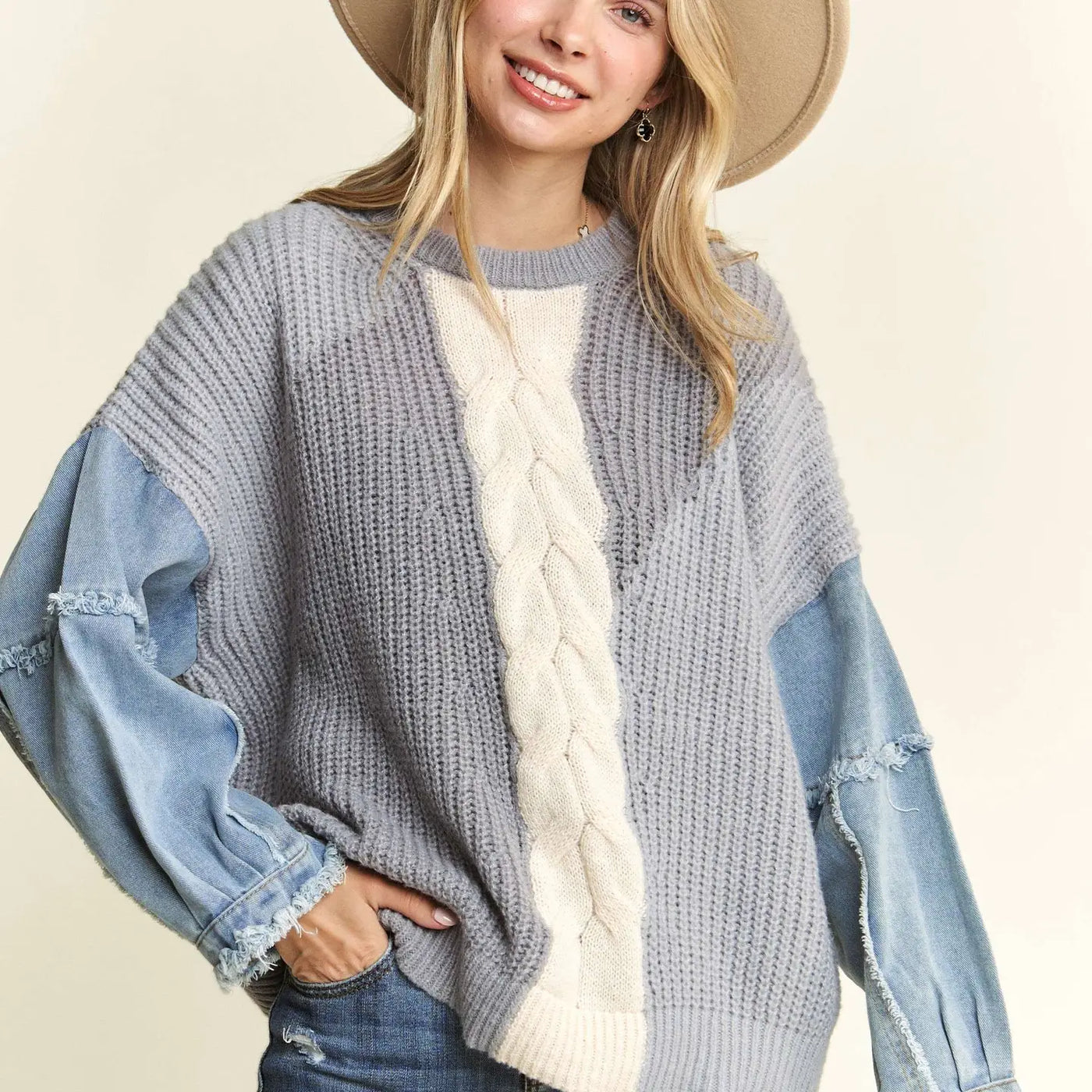 Lucy Colorblock Denim Sleeve Sweater