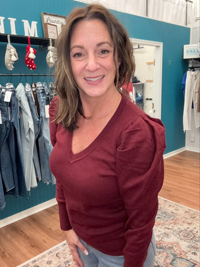 Kendall V Neck Puff Sleeve Sweater