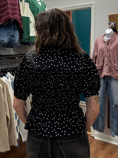 Crystal Collared Polka Dot Blouse