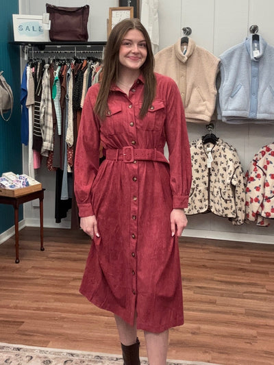 Elisa Suede Shirt Midi Dress
