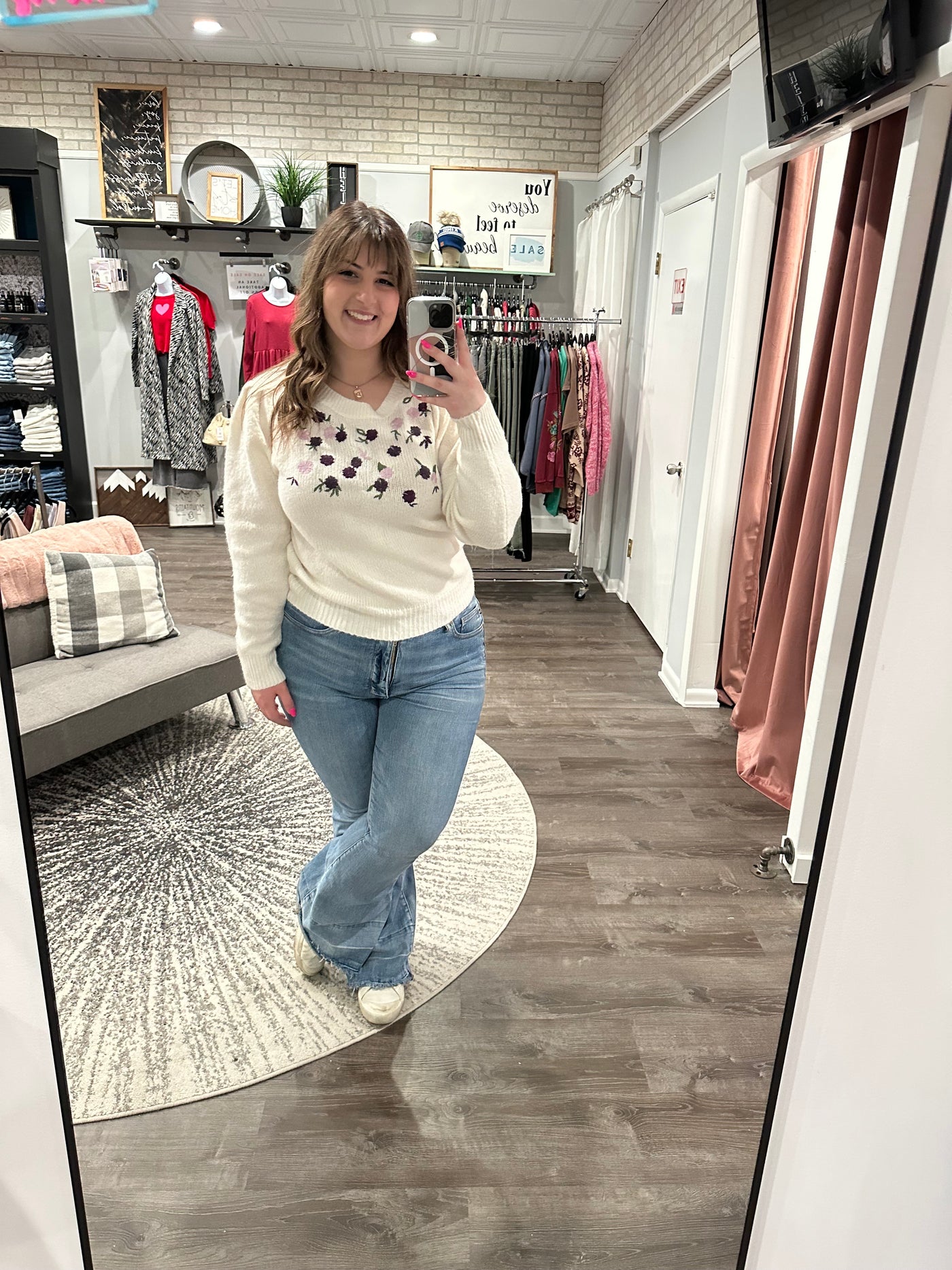 Jenna Floral Detail Crewneck Sweater