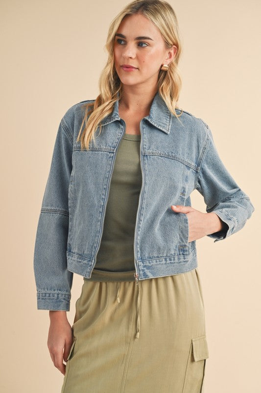 Zane Zippered Denim Jacket