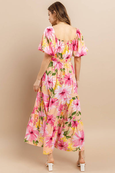 Ces Femme - DU52320PA / Floral Print Balloon Sleeve Maxi Dress: S-M-L (2-2-2) / SAGE