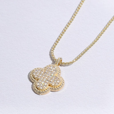 Twisted Outline Clover Pave CZ Pendant Necklace