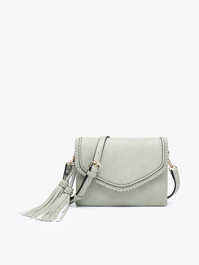 Ginger Flapover Crossbody w/ Whipstitch and Tassel