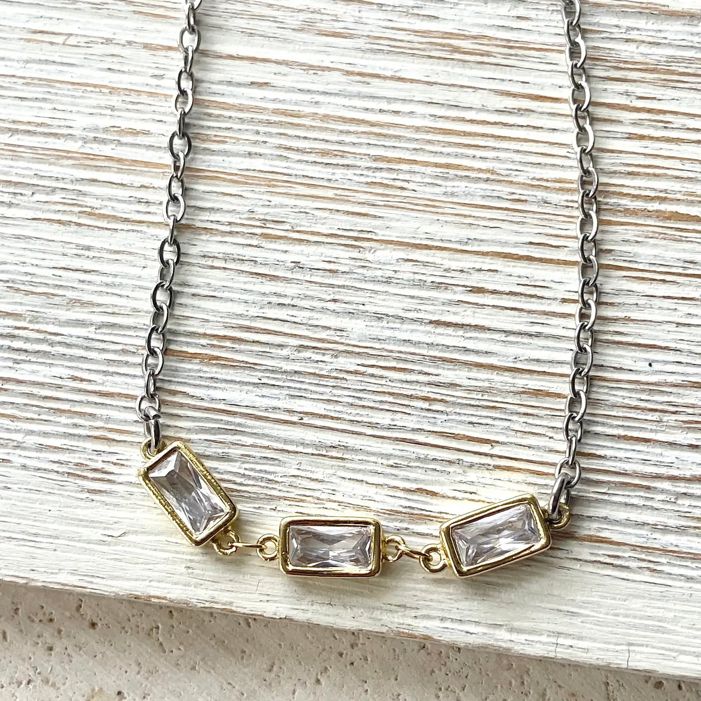 Rectangular Crystal Layering Necklace