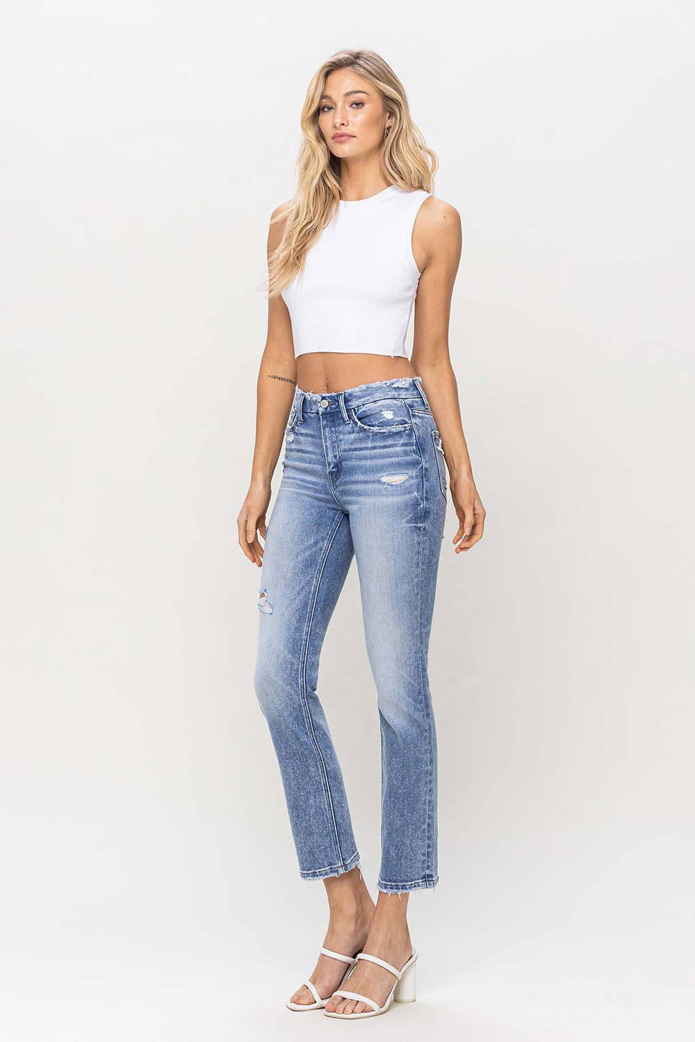 FLYING MONKEY - HIGH RISE CROP SLIM STRAIGHT JEAN F5104: CONVENIENTLY / 31